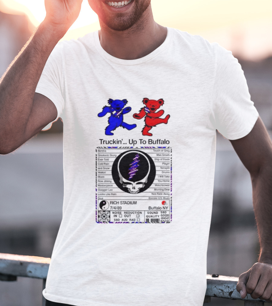 Grateful Dead Dancing Bears Truckin Up To Buffalo Nutrition Label T-Shirt