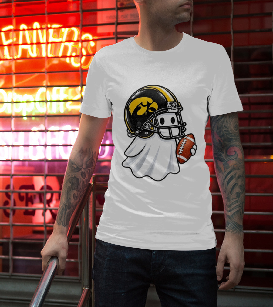 Iowa Hawkeyes Football Ghost Halloween Holding Football T-Shirt