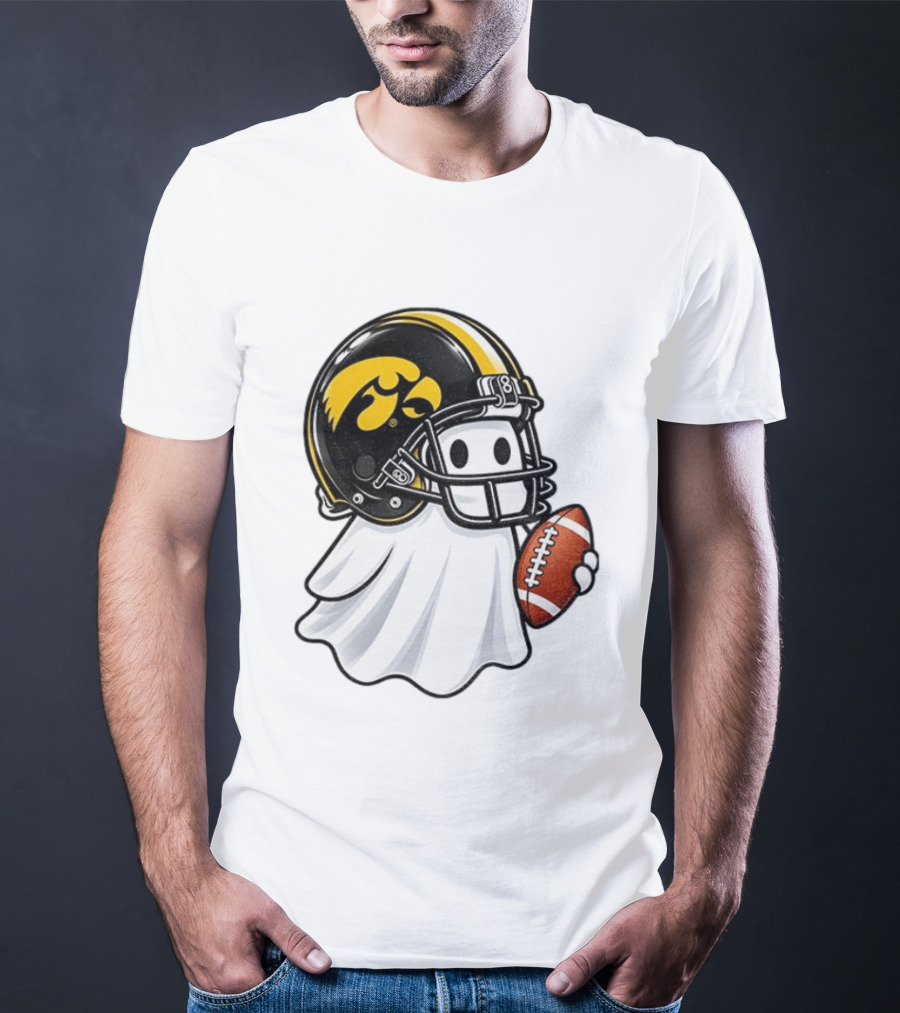 Iowa Hawkeyes Football Ghost Halloween Holding Football T-Shirt