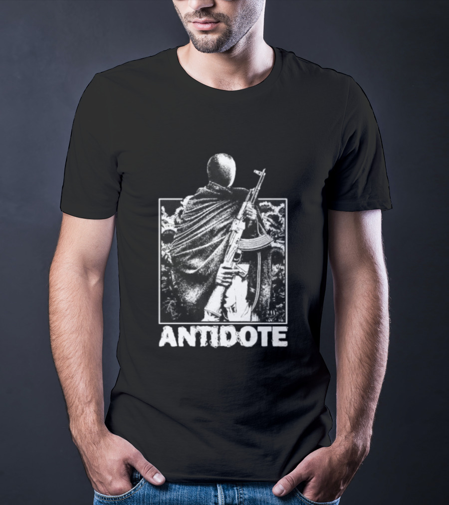 Antidote Masked Figure With Rifle Sunflower Field T-Shirt