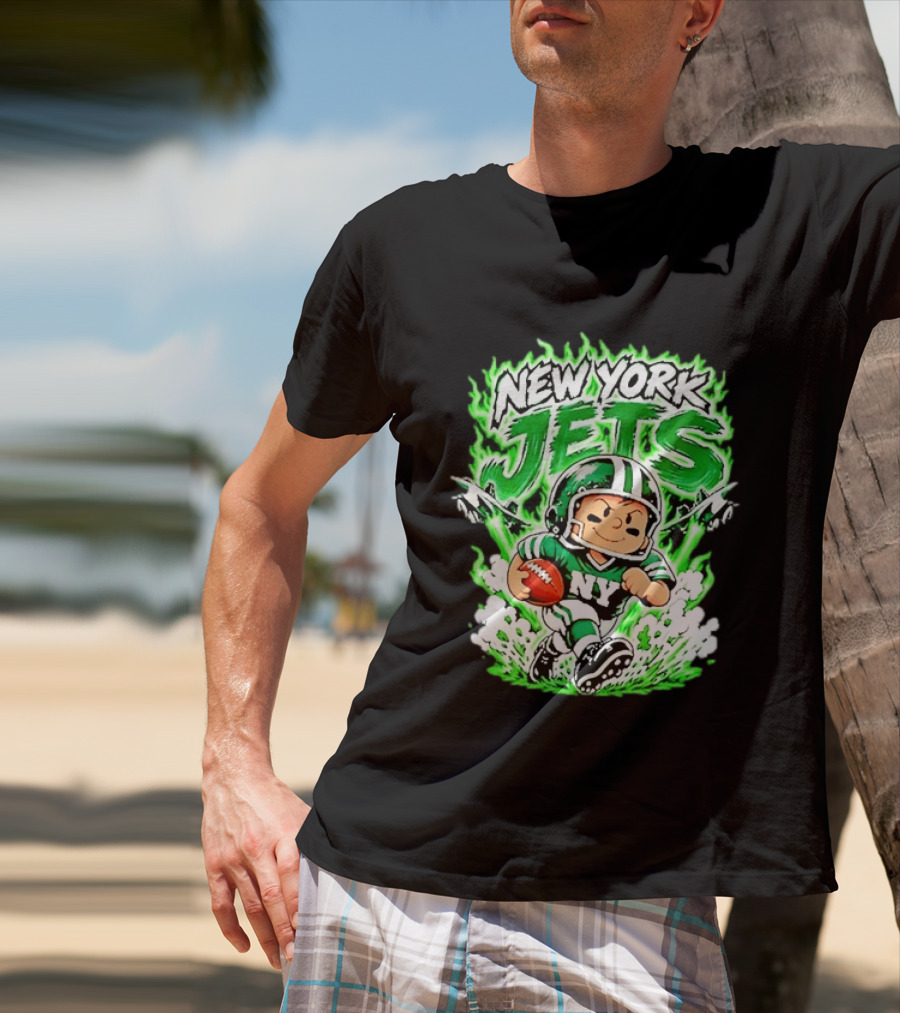 New York Jets Cartoon NY Football Player With Helmet And Ball T-Shirt
