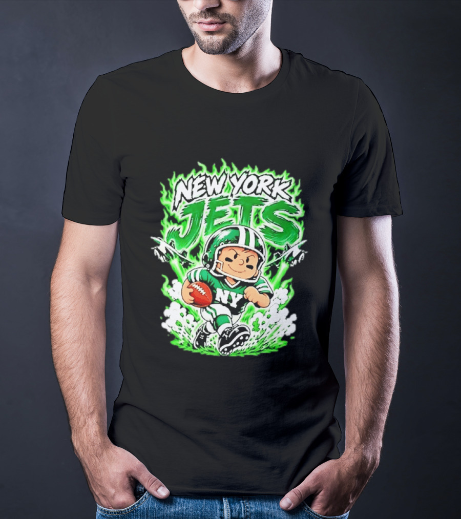 New York Jets Cartoon NY Football Player With Helmet And Ball T-Shirt