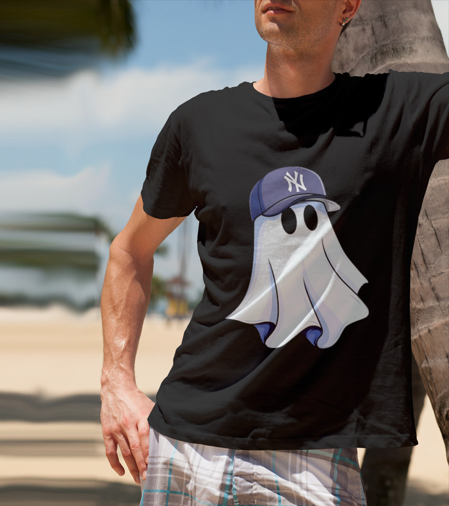 New York Yankees MLB Ghost Baseball Cap Halloween T-Shirt