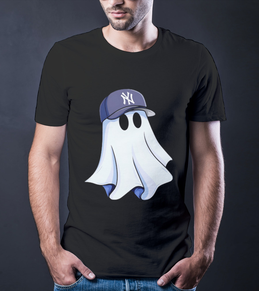 New York Yankees MLB Ghost Baseball Cap Halloween T-Shirt