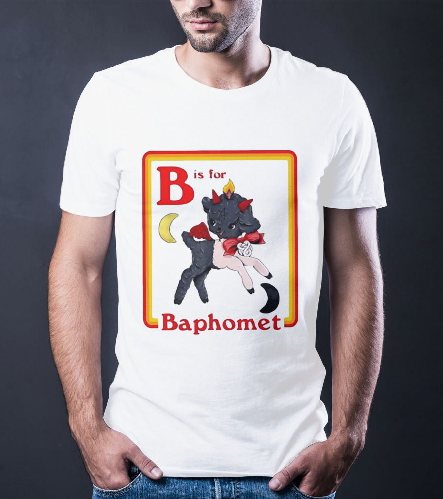 B Is For Baphomet Cartoon Baby Goat Pentacle Moon Horns Flame T-Shirt