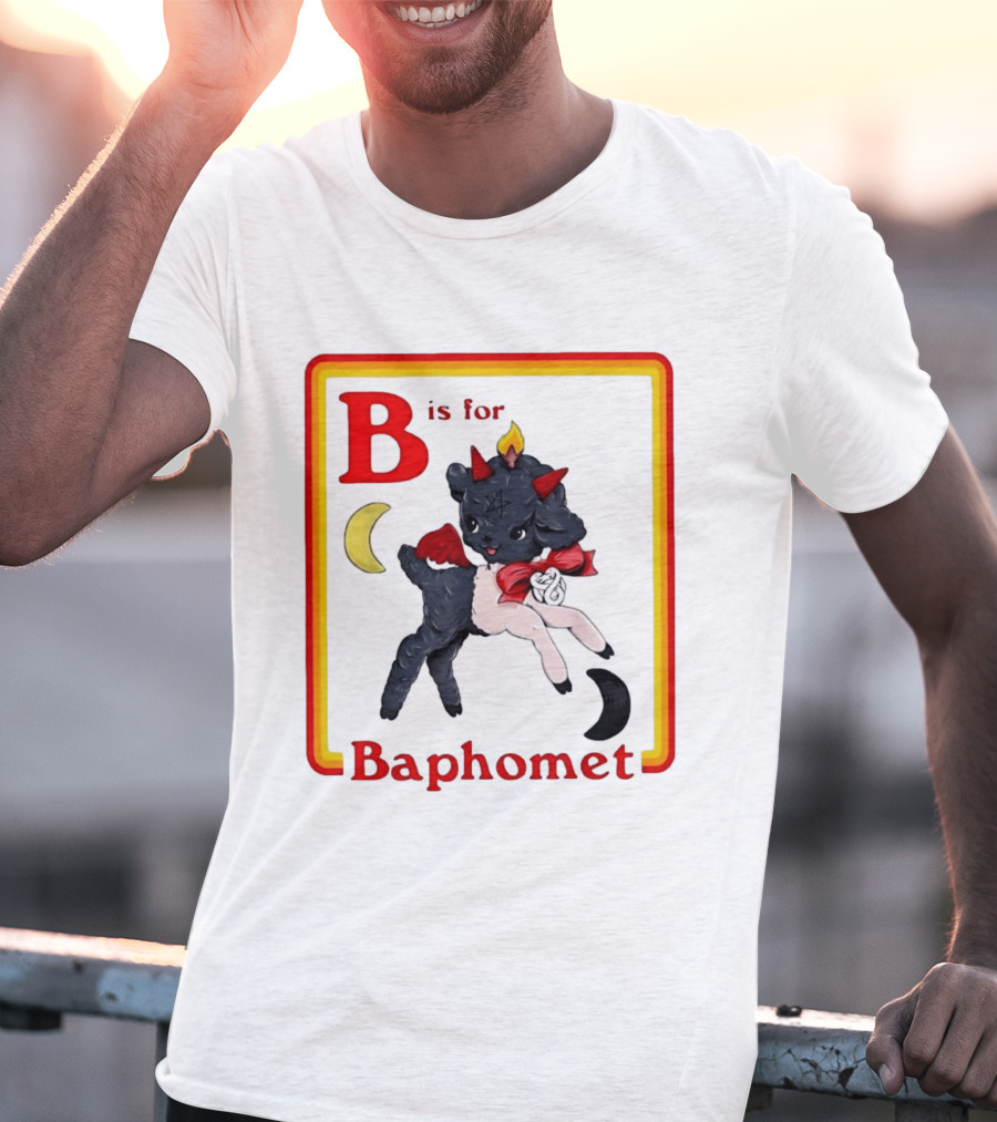 B Is For Baphomet Cartoon Baby Goat Pentacle Moon Horns Flame T-Shirt