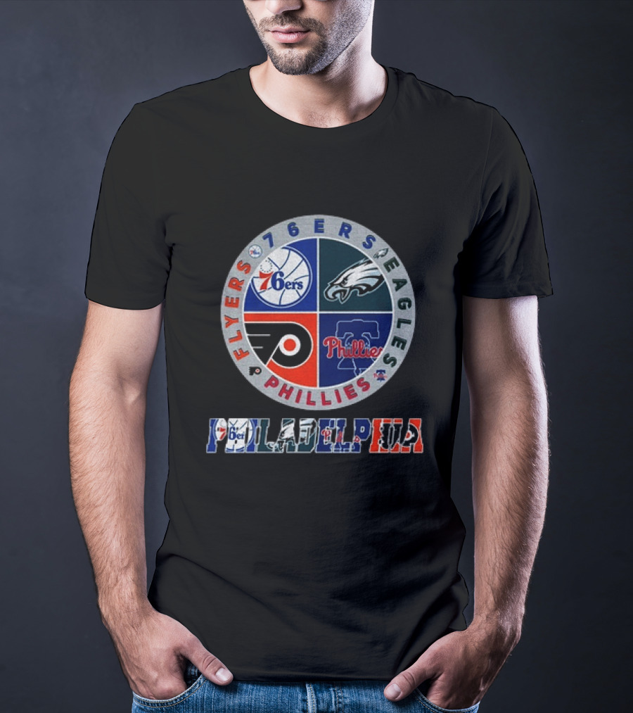 Philadelphia 76ers Eagles Phillies Flyers Team Circle T-Shirt