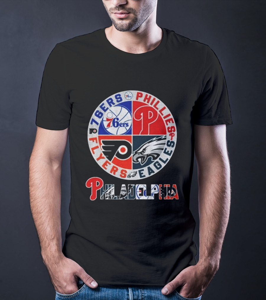 Philadelphia 76ers Phillies Flyers Eagles Sports Team Circle T-Shirt
