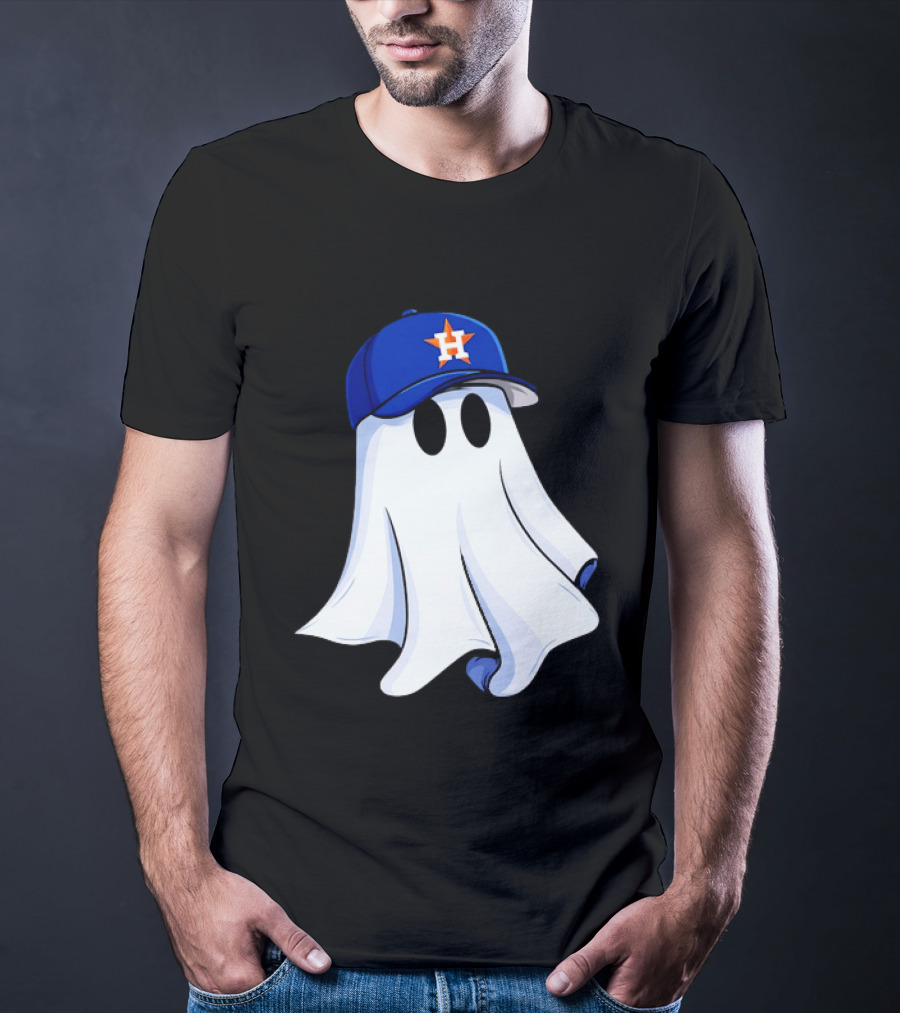 Houston Astros Halloween Ghost Wearing Baseball Cap T-Shirt
