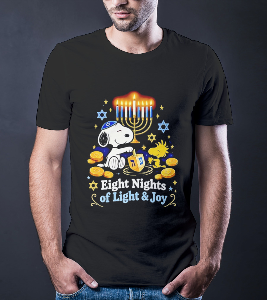Snoopy Woodstock Hanukkah Menorah Eight Nights Of Light And Joy T-Shirt