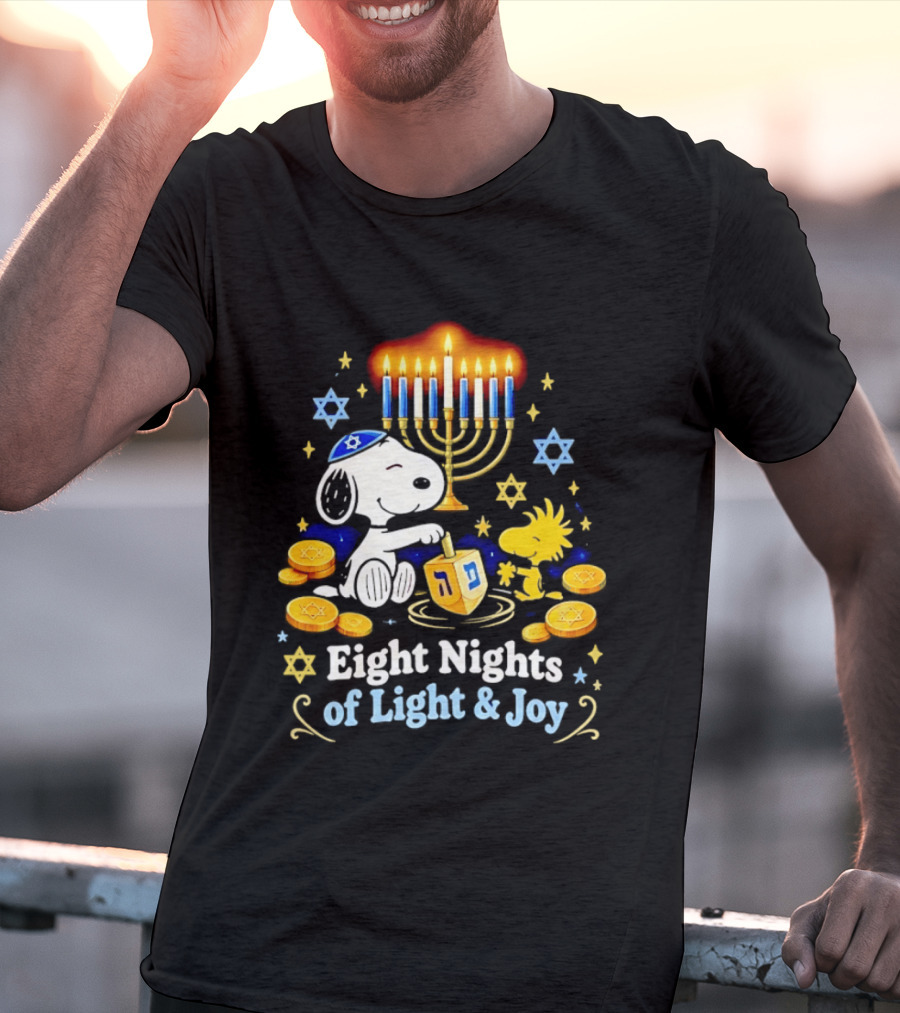 Snoopy Woodstock Hanukkah Menorah Eight Nights Of Light And Joy T-Shirt