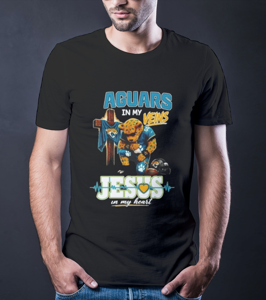 Jaguars In My Veins Jesus In My Heart Jacksonville Jaguars Football Fan Faith T-Shirt