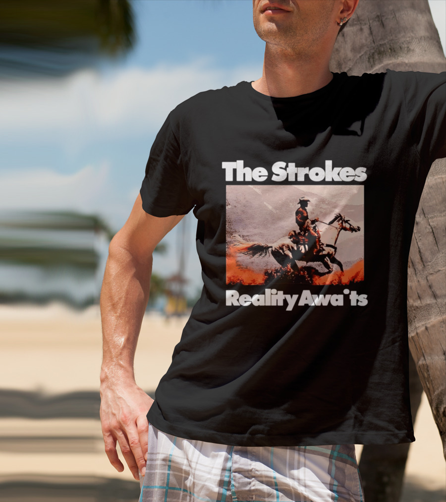 The Strokes Reality Awaits Cowboy On Horseback In Mountains Indie Rock Band T-Shirt