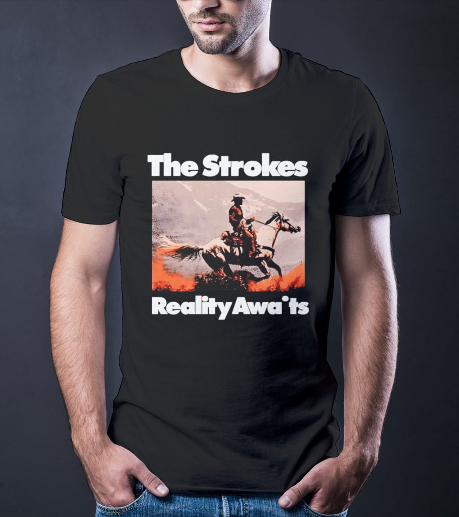 The Strokes Reality Awaits Cowboy On Horseback In Mountains Indie Rock Band T-Shirt