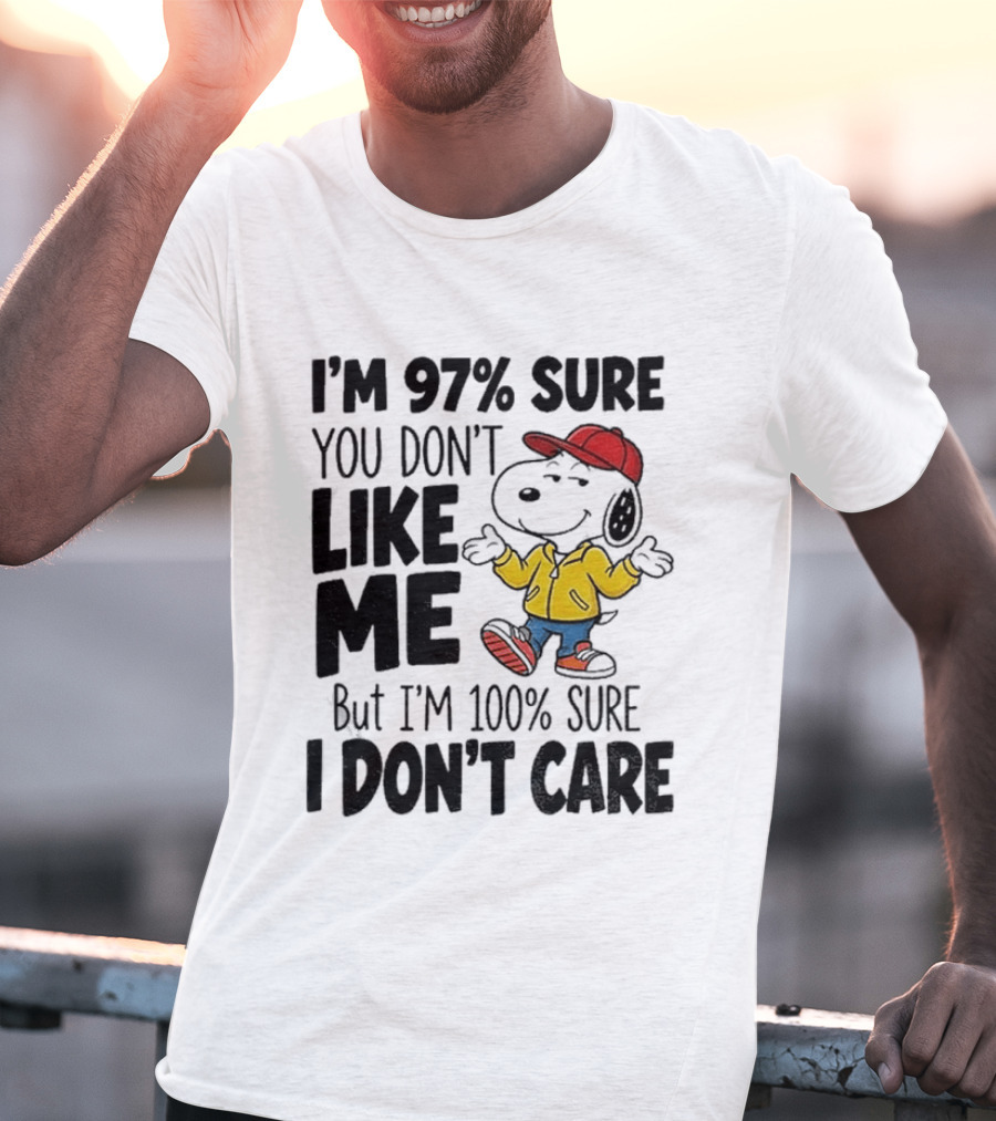I'm 97% Sure You Don't Like Me But I'm 100% Sure I Don't Care Snoopy Red Hat Yellow Jacket T-Shirt
