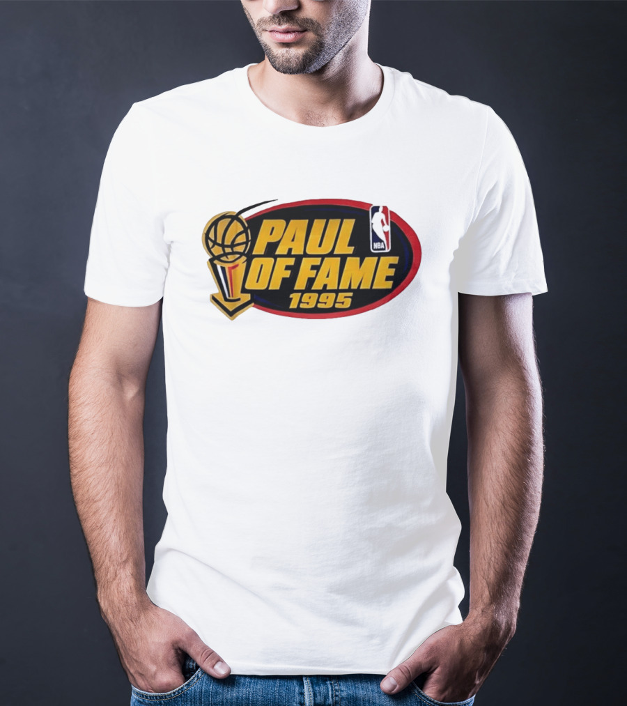 NBA Paul Of Fame 1995 Golden Basketball Trophy Red Oval Frame T-Shirt