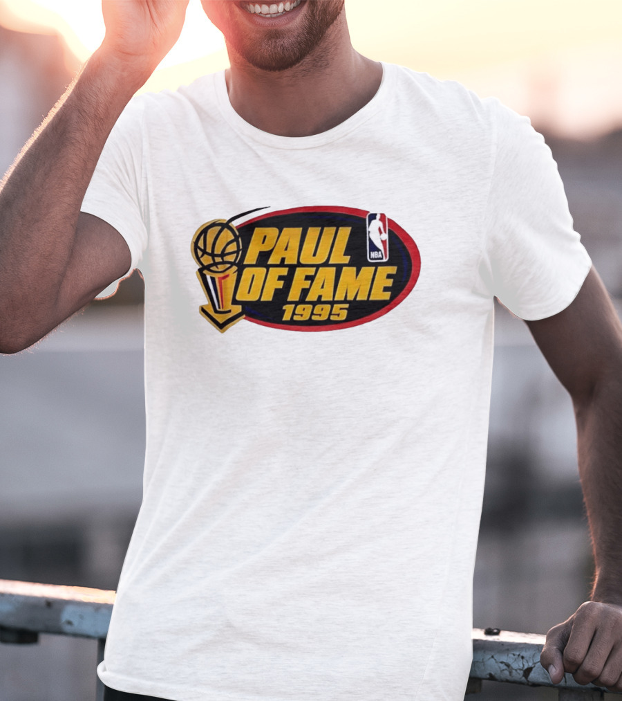 NBA Paul Of Fame 1995 Golden Basketball Trophy Red Oval Frame T-Shirt