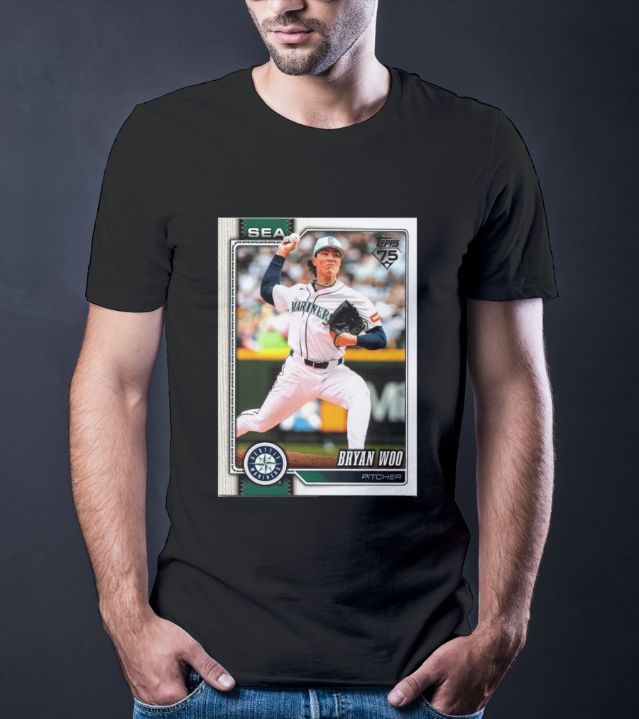 2026 Topps 75th Anniversary Seattle Mariners Bryan Woo Pitcher SEA T-Shirt