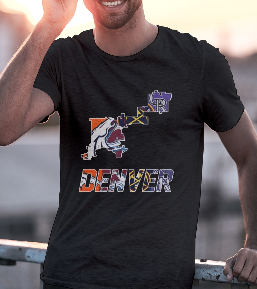 Denver Broncos Nuggets Avalanche Rockies Team Map T-Shirt