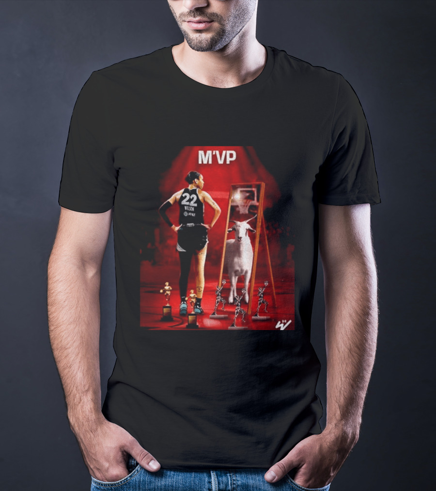 MVP A'ja Wilson Las Vegas Number 22 Goat Reflection Trophies T-Shirt