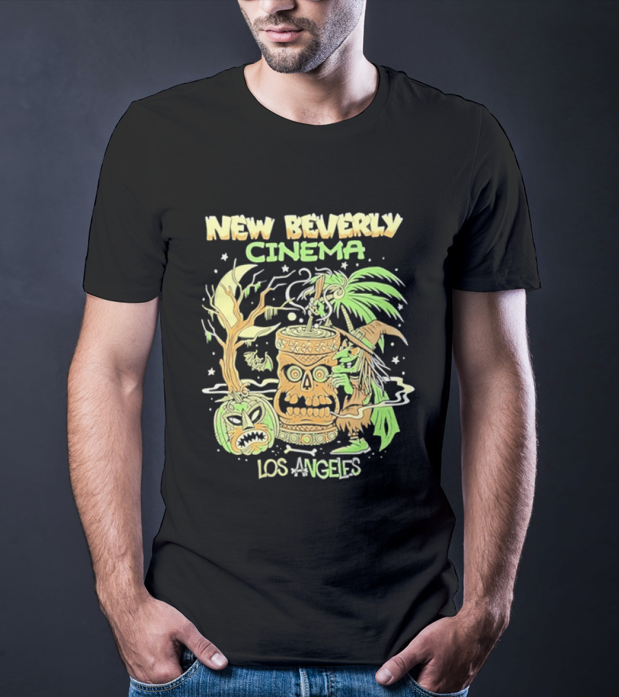 New Beverly Cinema Los Angeles Tiki Witch Halloween Spooky Tropical Retro Vibes T-Shirt