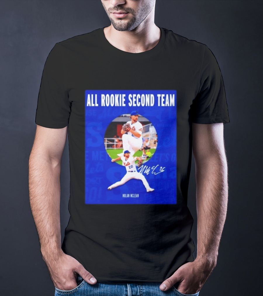 Nolan McLean No 22 Mets All Rookie Second Team Signature Pitching Action T-Shirt