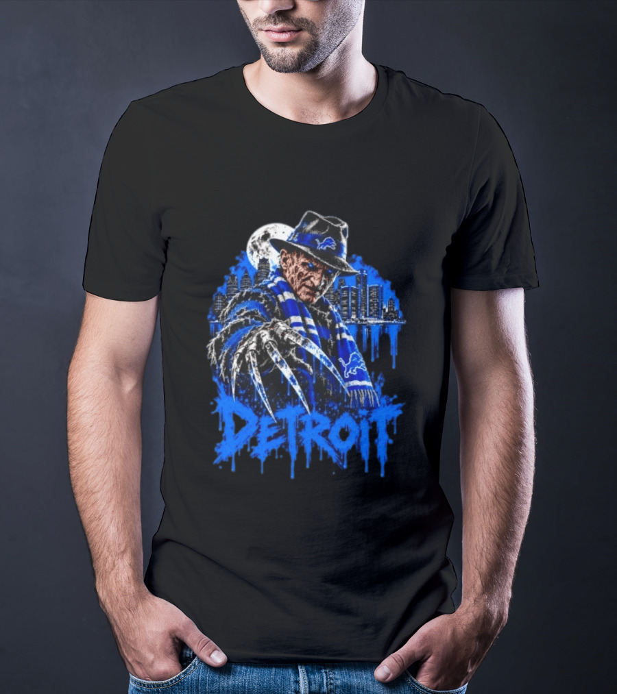 Freddy Krueger Detroit Lions Claw Moon City Skyline Halloween T-Shirt