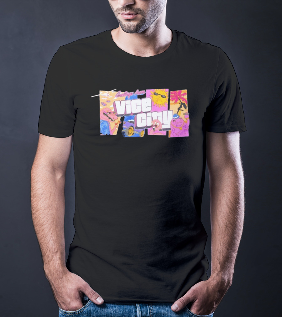 Greetings From Vice City Collage Florida Retro Fun Tropical Vibes T-Shirt