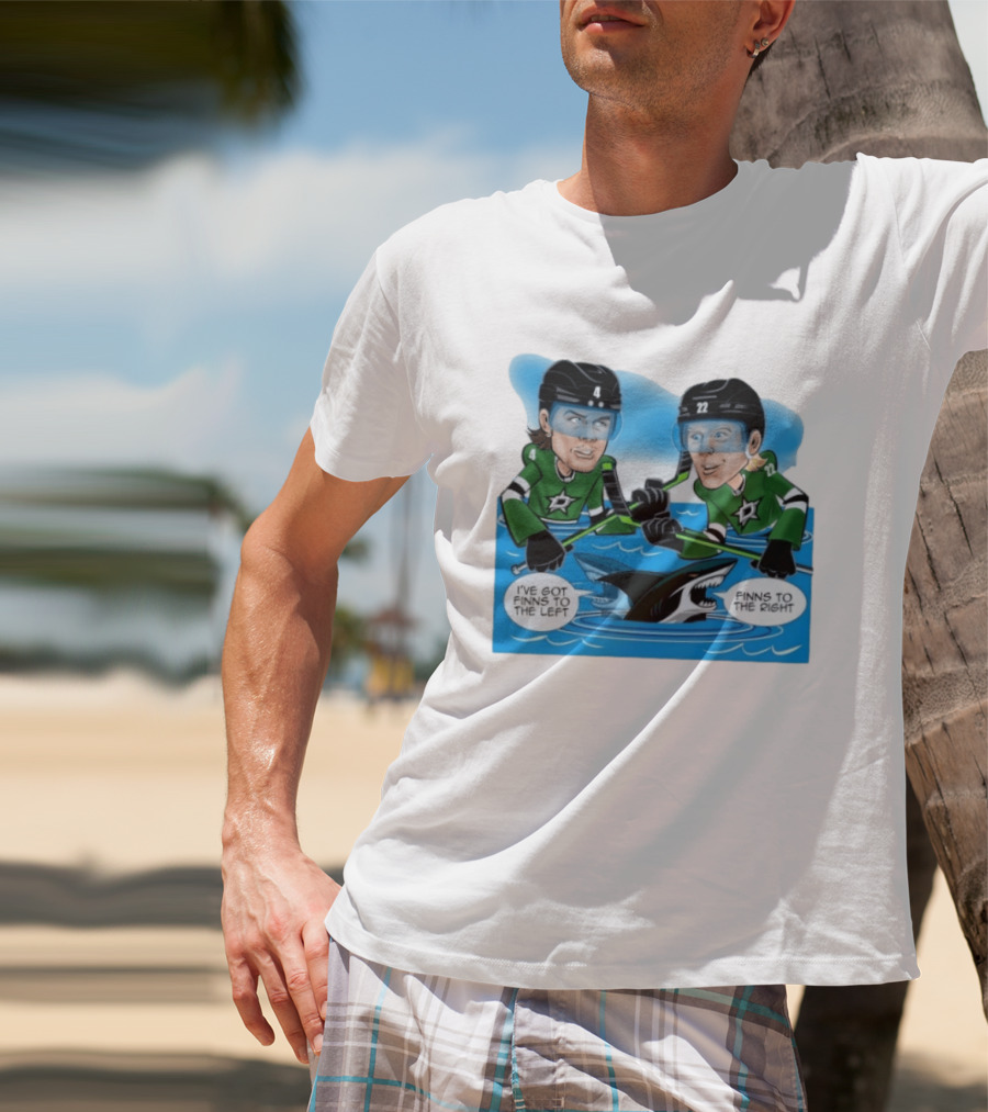 Dallas Stars Finns To The Left Finns To The Right Cartoon Hockey Players T-Shirt