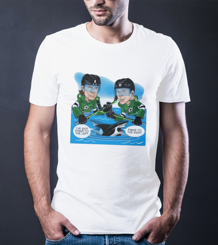 Dallas Stars Finns To The Left Finns To The Right Cartoon Hockey Players T-Shirt