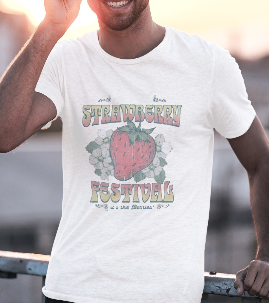 Flo Grown Strawberry Festival It's The Berries Retro Floral T-Shirt
