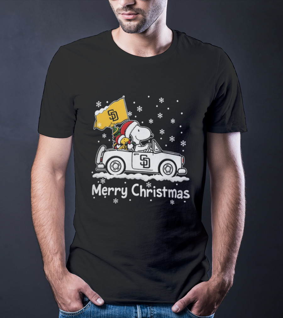 Snoopy And Woodstock Driving San Diego Padres Car Merry Christmas 2026 T-Shirt