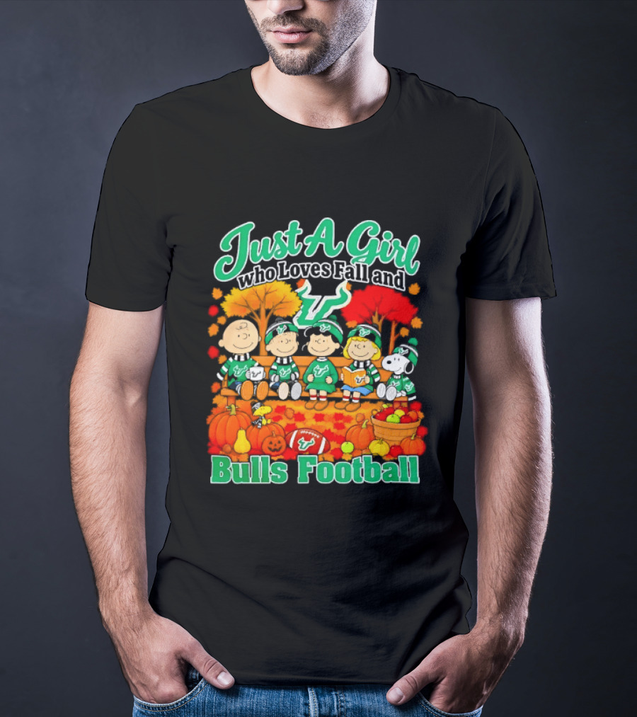 South Florida Bulls Charlie Brown Snoopy Just A Girl Who Loves Fall Football T-Shirt