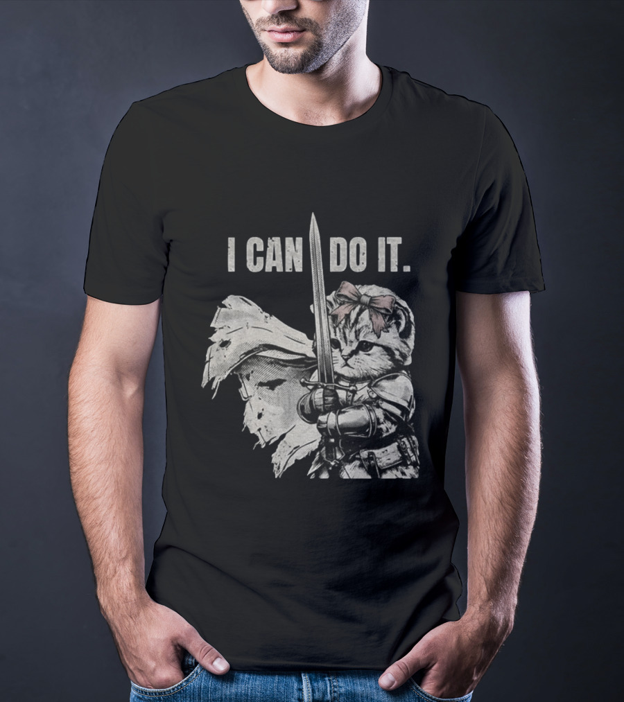 Kitten Knight I Can Do It Sword Meme T-Shirt