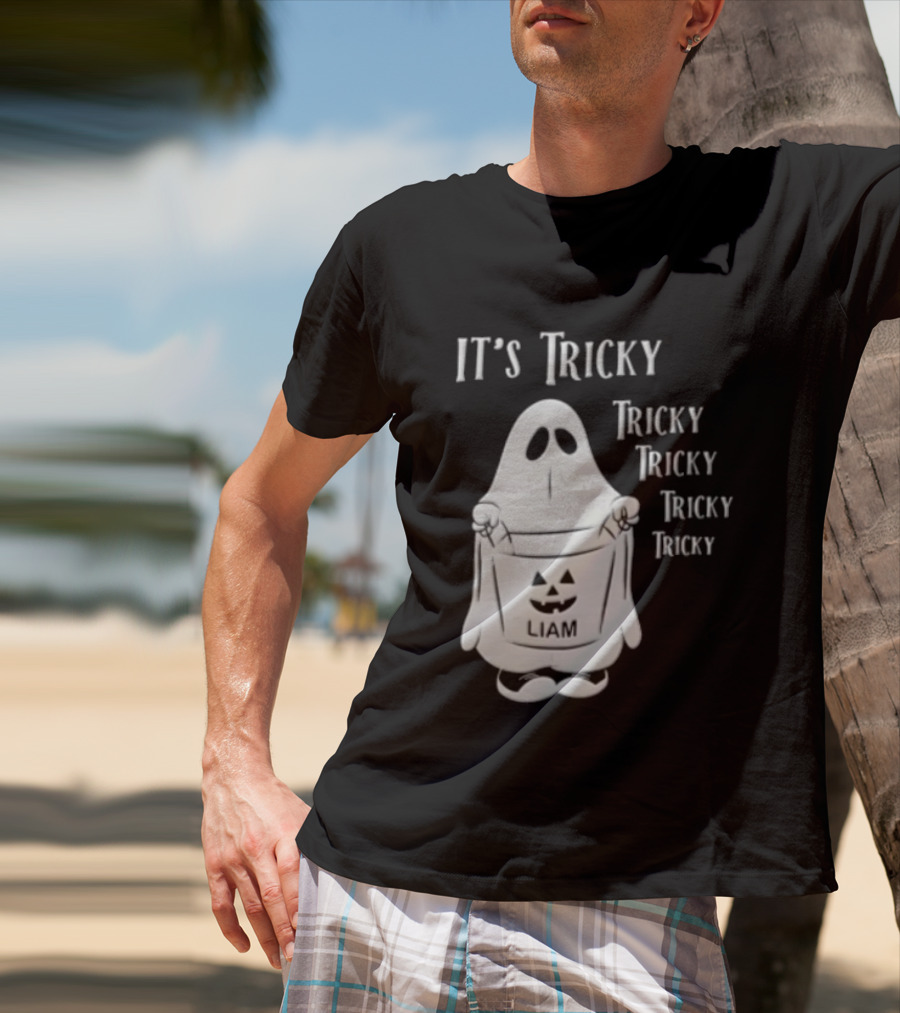 It's Tricky Ghost Holding Jack O Lantern Bucket Halloween T-Shirt