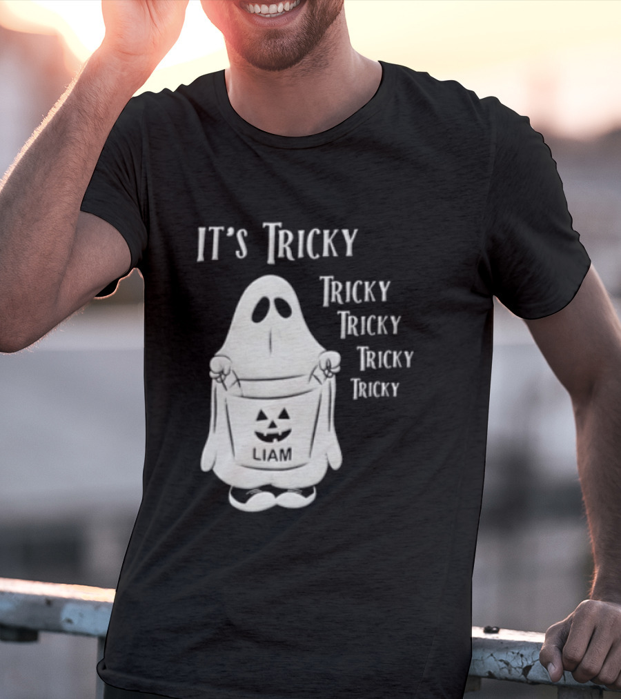 It's Tricky Ghost Holding Jack O Lantern Bucket Halloween T-Shirt