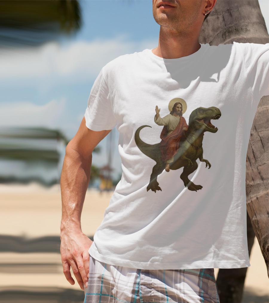 Jesus Riding Tyrannosaurus Rex Dinosaur T-Shirt