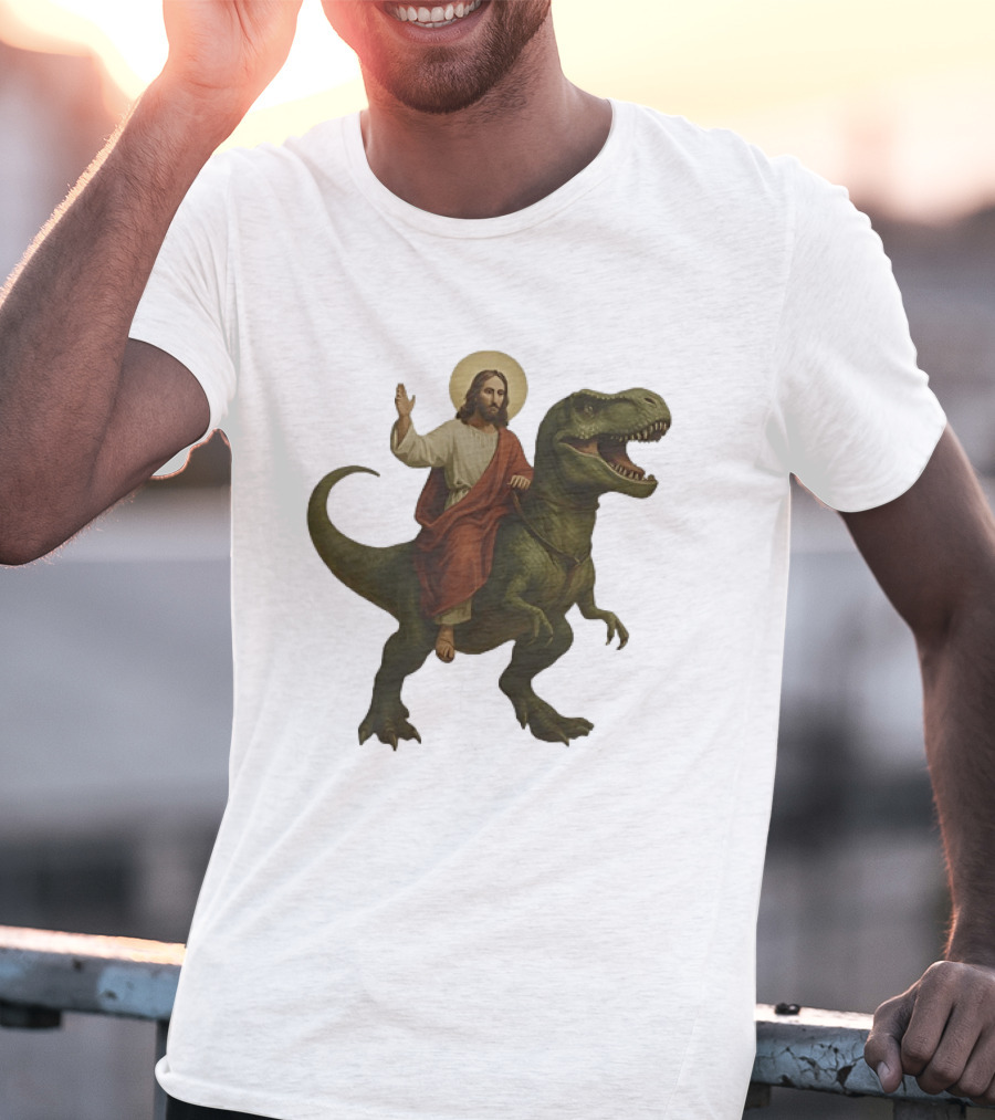 Jesus Riding Tyrannosaurus Rex Dinosaur T-Shirt
