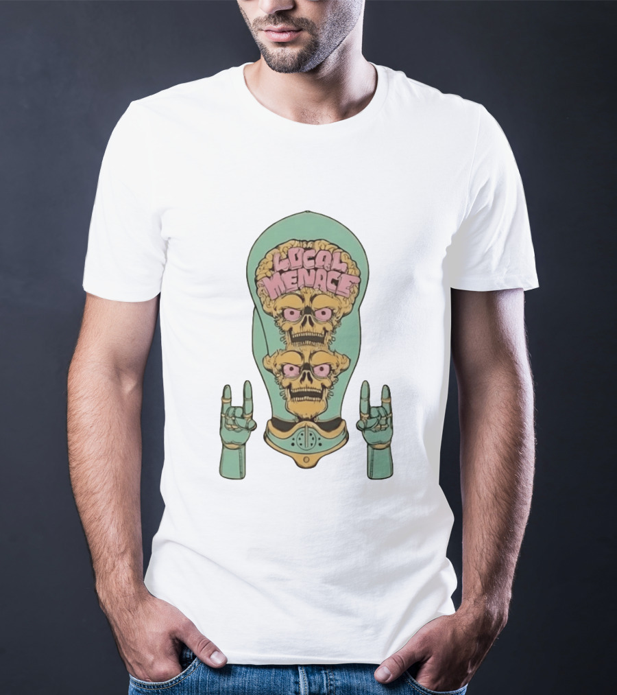 Local Menace Mars Attacks Alien Skull Martian Double Brains T-Shirt