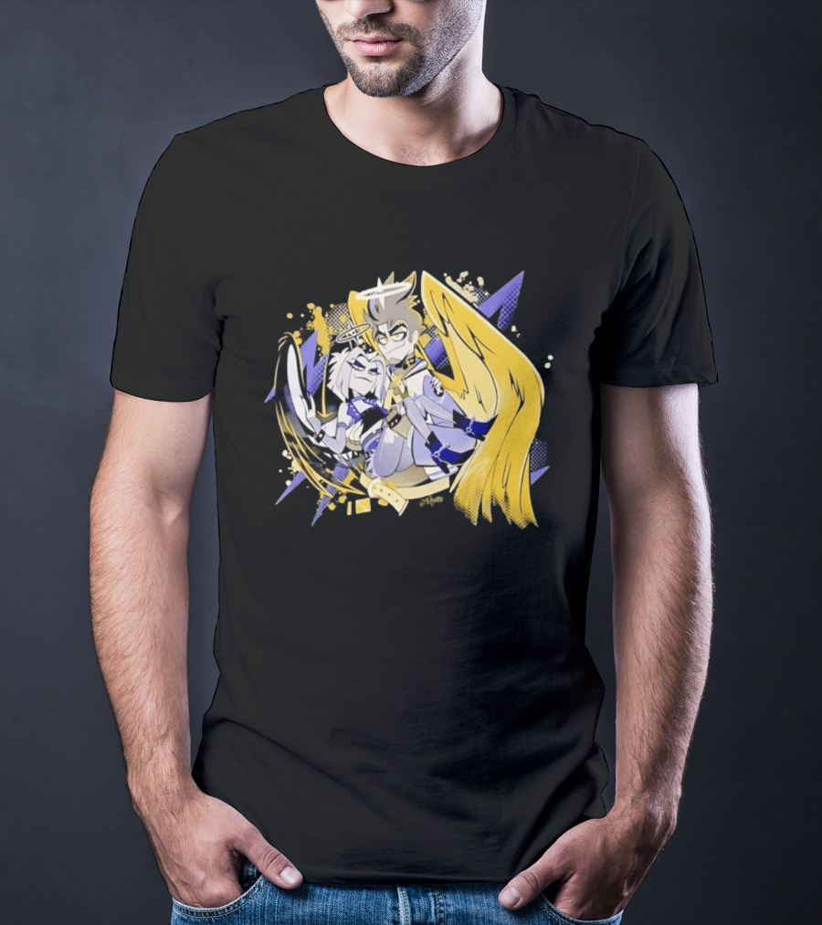 Adam And Lute Hazbin Hotel Characters With Golden Wings And Halos T-Shirt