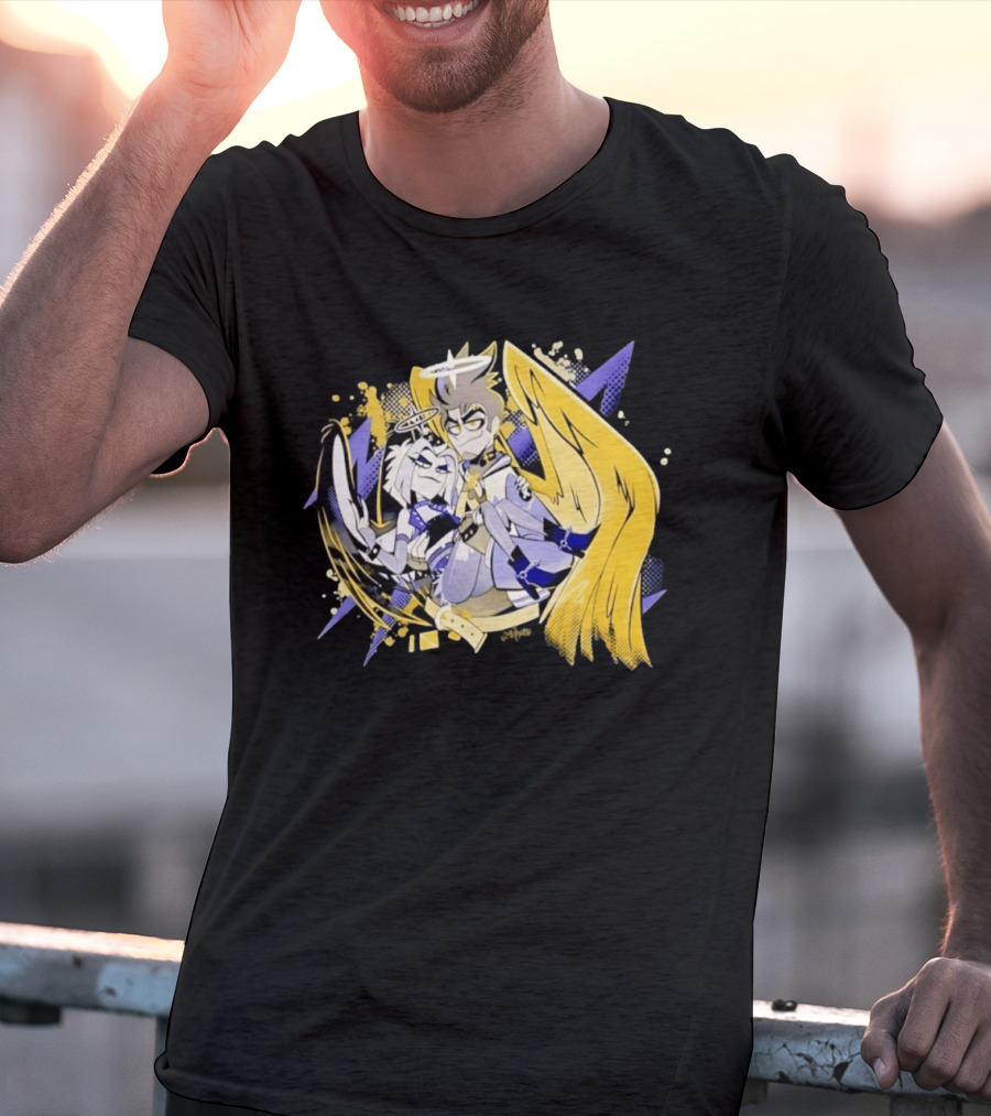 Adam And Lute Hazbin Hotel Characters With Golden Wings And Halos T-Shirt