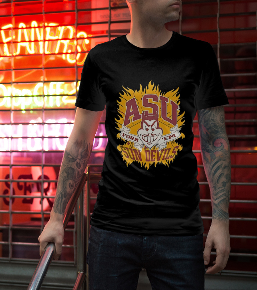 ASU Sun Devils Fork 'Em Arizona State University Fiery T-Shirt