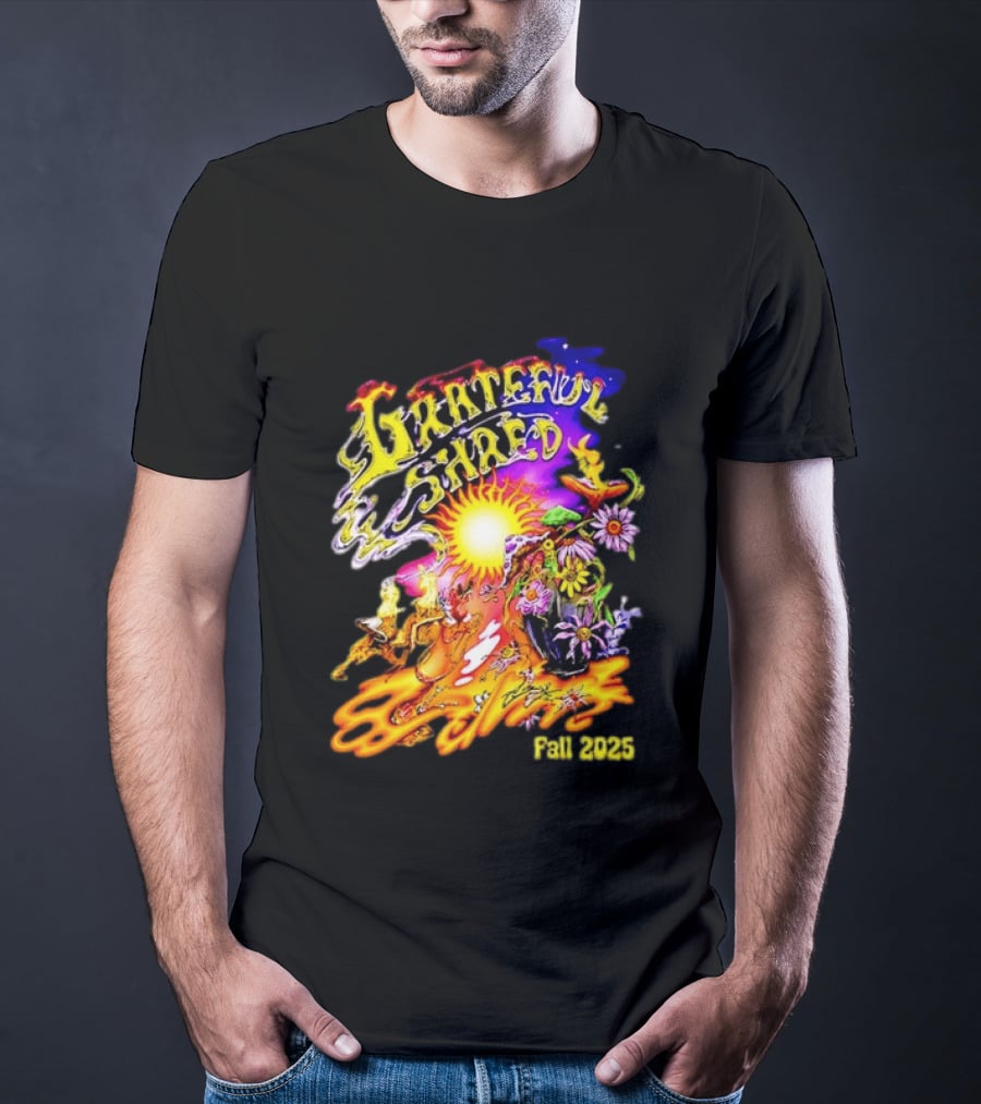 Grateful Shred Fall 2025 Psychedelic Sunburst Jam Band Vibrant Festival T-Shirt