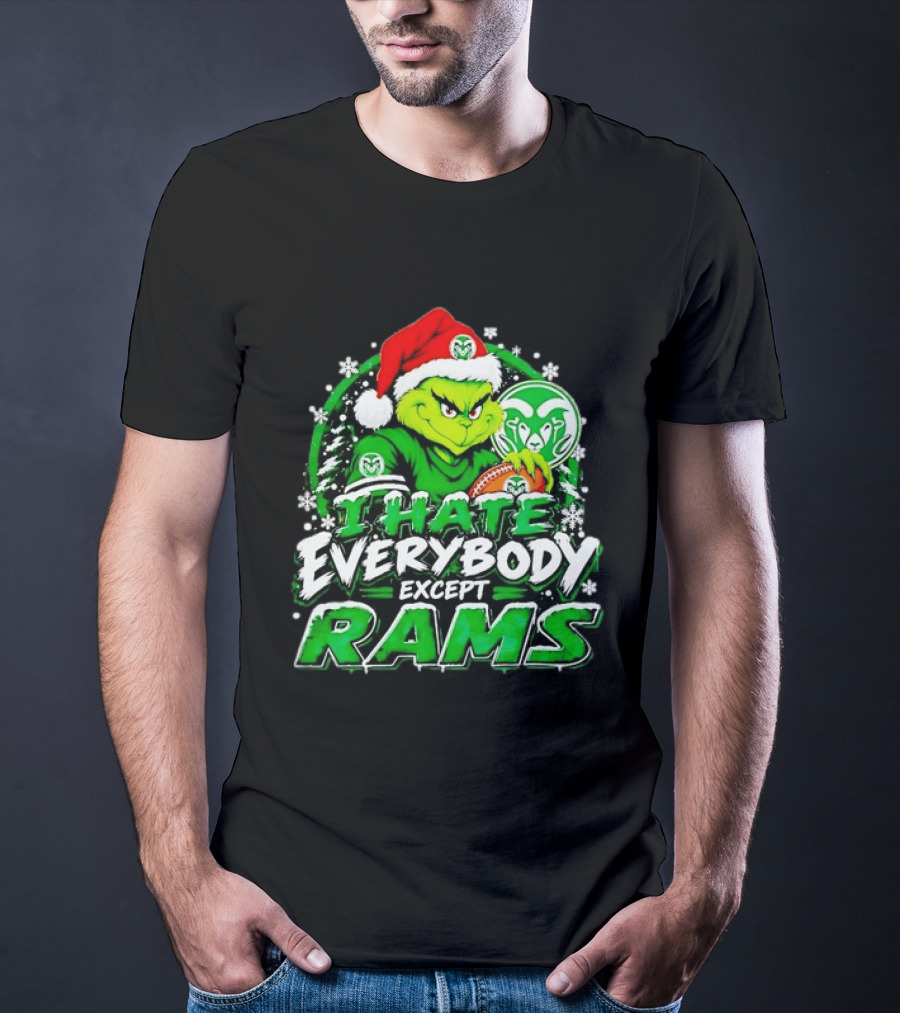 I Hate Everybody Except Rams Grinch Colorado State Rams Christmas T-Shirt