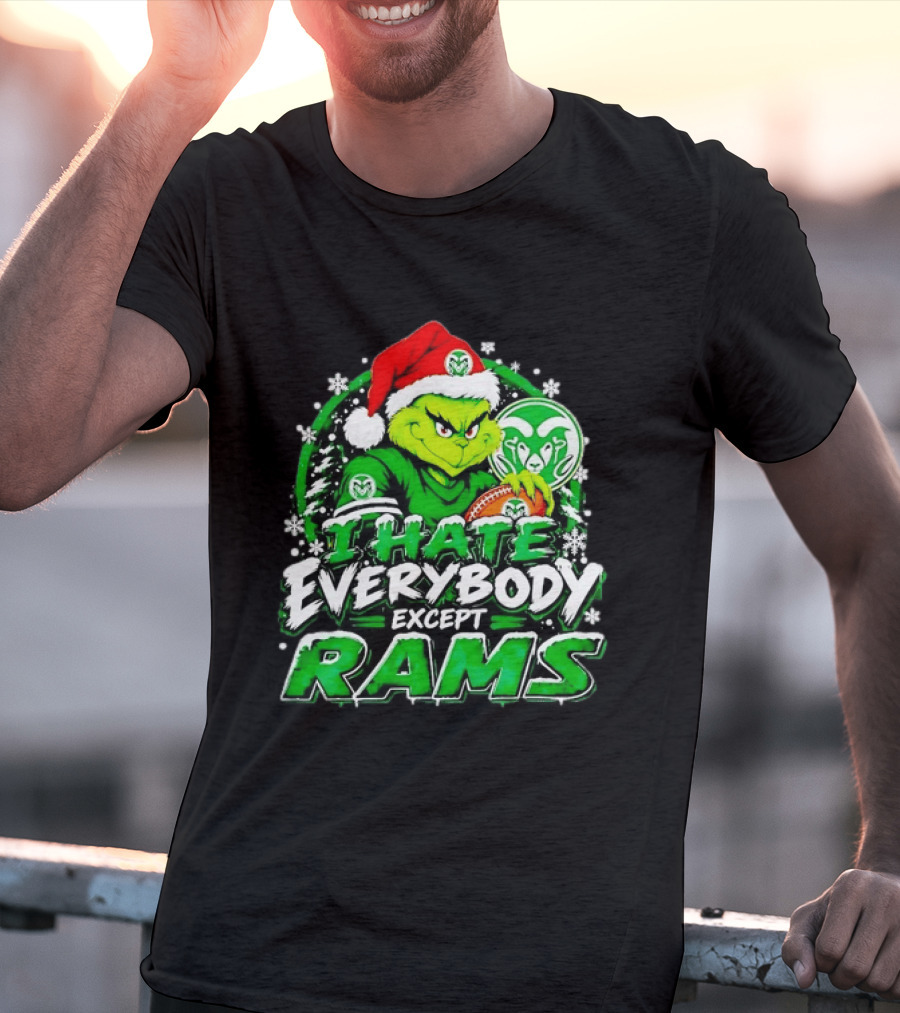 I Hate Everybody Except Rams Grinch Colorado State Rams Christmas T-Shirt