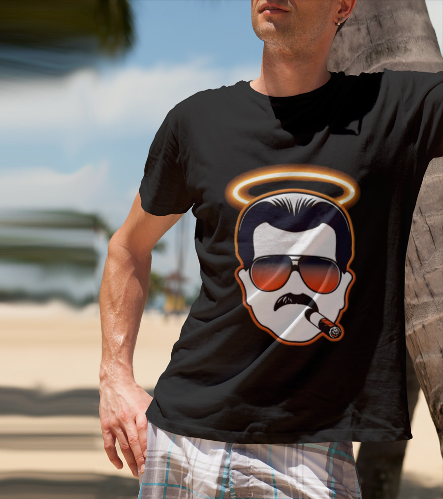Rip Mike Ditka Chicago Bear Face Sunglasses Mustache Cigar Halo T-Shirt