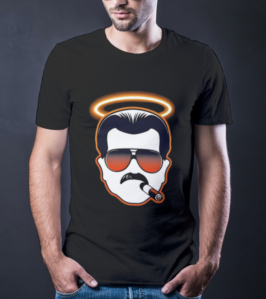 Rip Mike Ditka Chicago Bear Face Sunglasses Mustache Cigar Halo T-Shirt