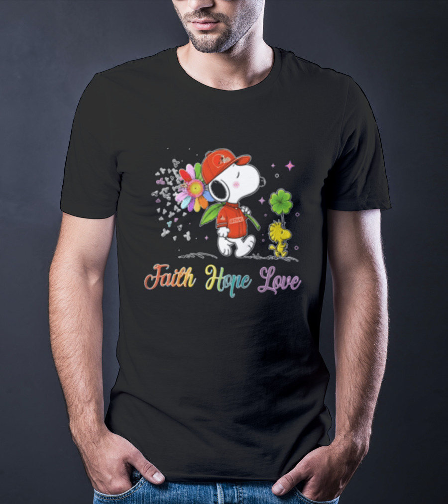 Cleveland Browns Snoopy Woodstock Faith Hope Love Flower Clover T-Shirt