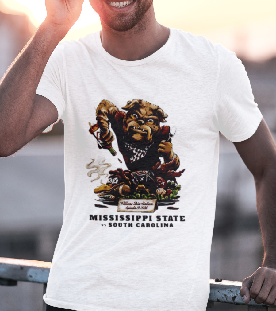 Mississippi State Vs South Carolina 2026 Bulldog Pouring Sauce On Roasted Duck Williams Brice Stadium T-Shirt