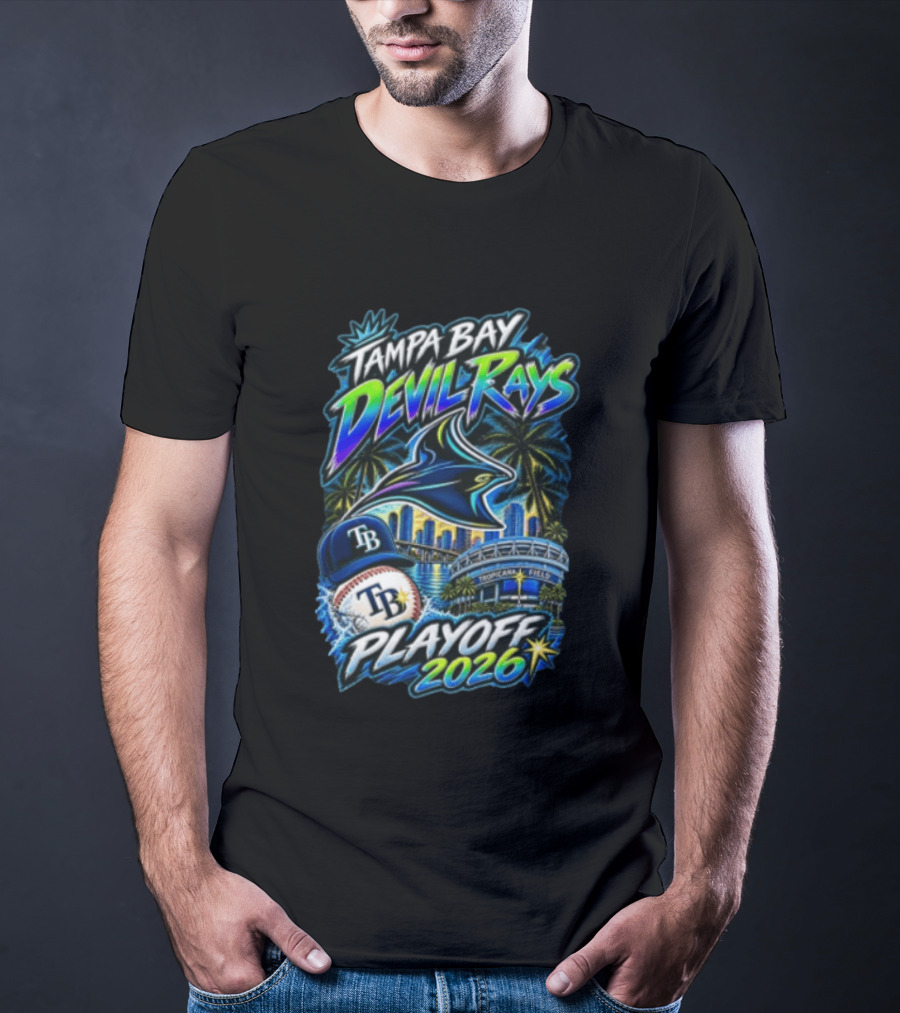 Tampa Bay Devil Rays Playoff 2026 Stingray Tropicana Field Skyline Baseball Cap T-Shirt